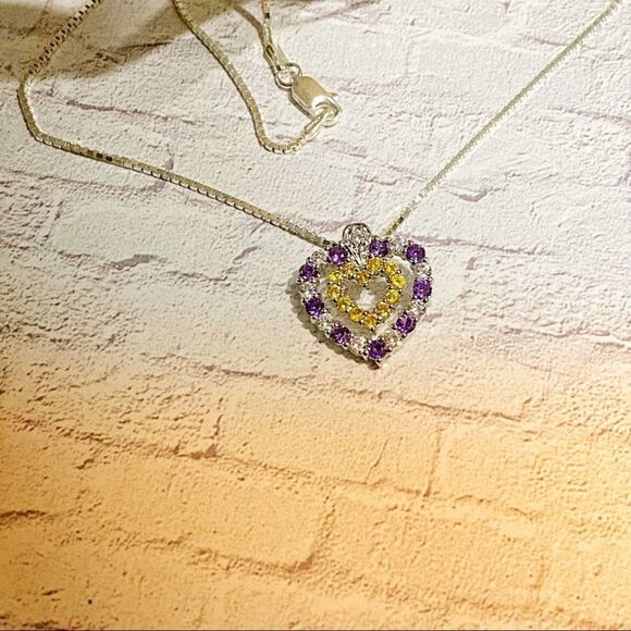 Sterling Silver Colored Cz Heart Necklace - Picture 5 of 6